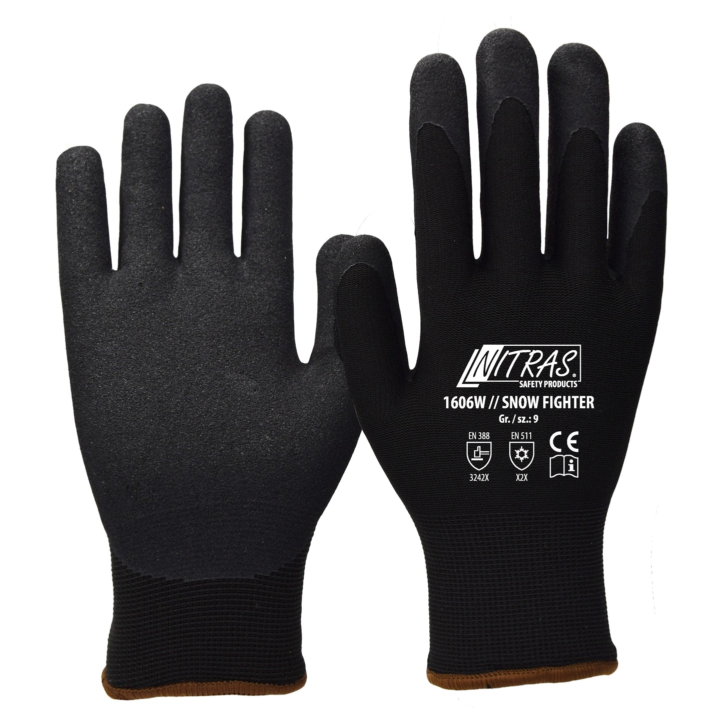Winterarbeitshandschuh NITRAS 1606W // SNOW FIGHTER Nylon, schwarz / Nitril, gesandet schwarz, versch. Größen