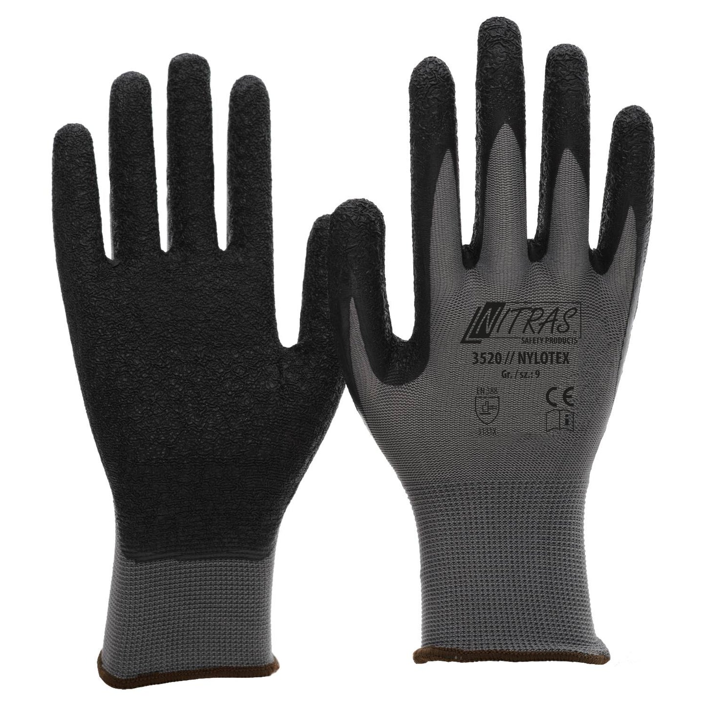 Arbeitshandschuh NITRAS 3520 Nylon, grau / Latex, schwarz, versch. Größen