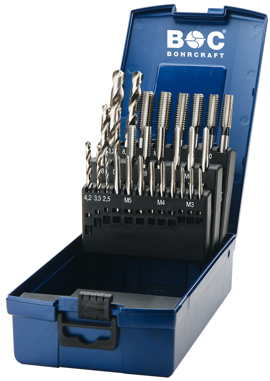 Bohrcraft GK12-K Handgewindebohrer M3-M12, HSS-G DIN 352 mit Kernlochbohrer, 28-tlg. 41001330028