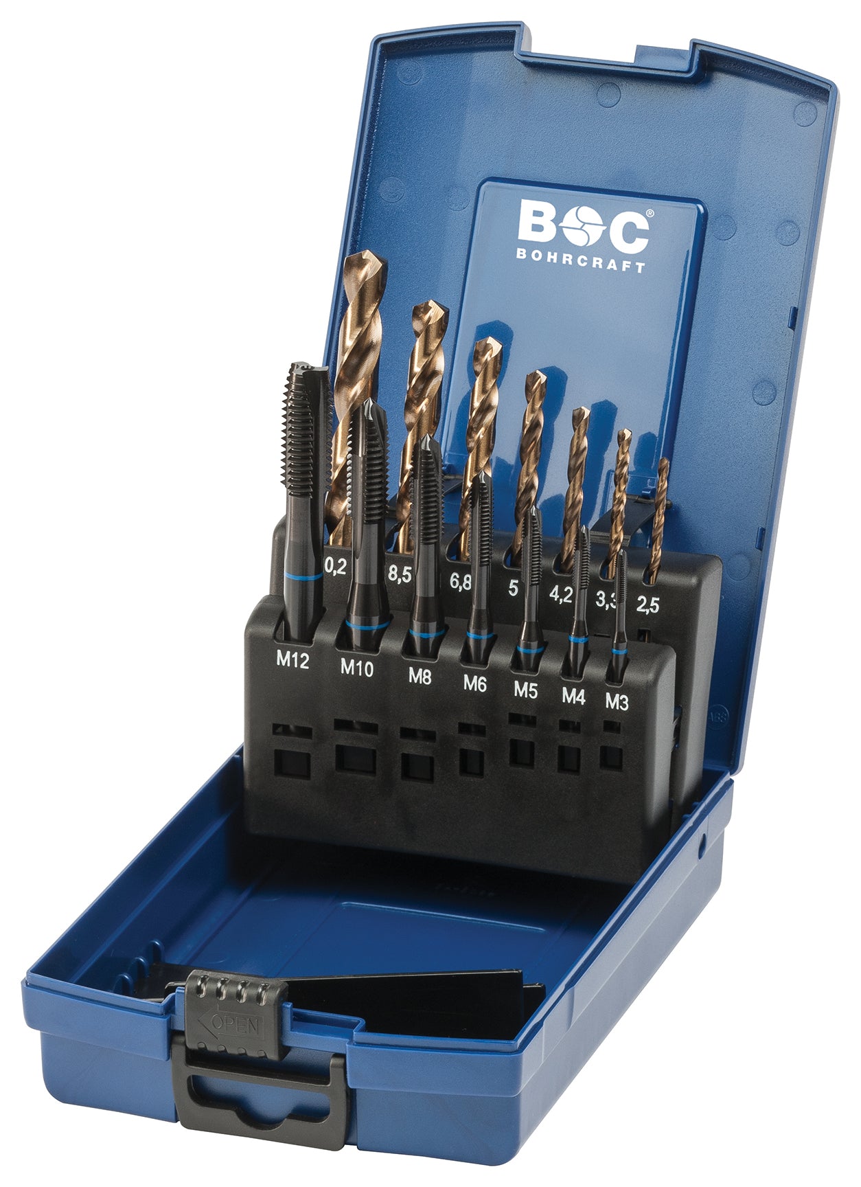 Bohrcraft MGB14G-K Blauring Maschinengewindebohrer-Set M3-M12 + Kernlochbohrer, 14-tlg. 41441330014