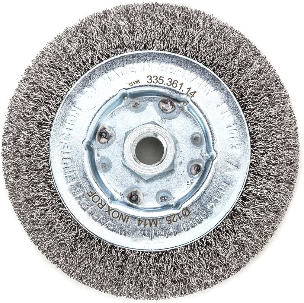 Einscheibenbürsten Lessmann 125mm M14, ROF gewellter Draht 0,30mm, Rohr 50 mm, 335.361.14