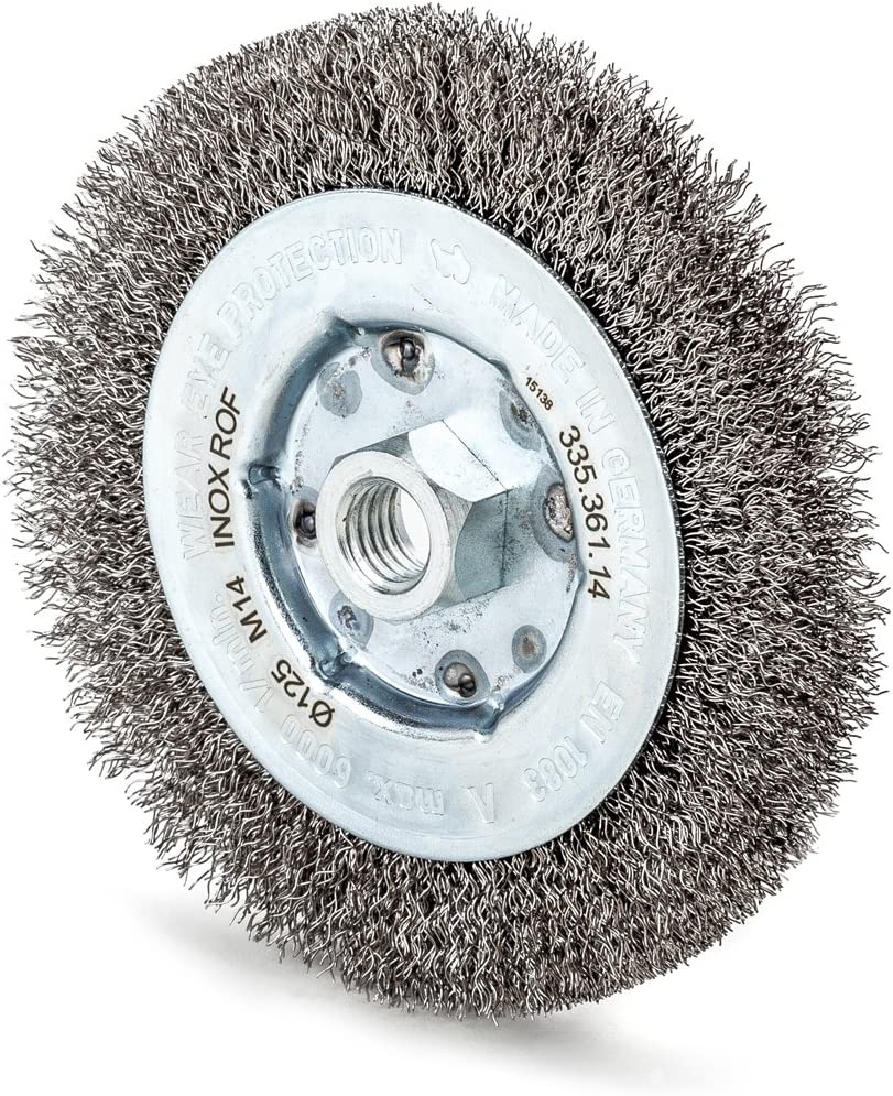 Einscheibenbürsten Lessmann 125mm M14, ROF gewellter Draht 0,30mm, Rohr 50 mm, 335.361.14