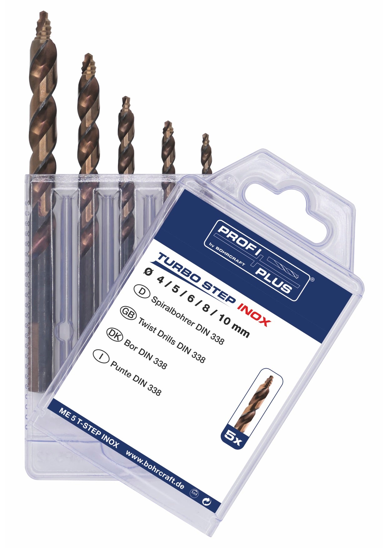Bohrcraft ME5 TURBO STEP INOX HSS-E Co5 DIN 338 Spiralbohrer 4-10 mm // 5-tlg. P-PLUS 12031330005