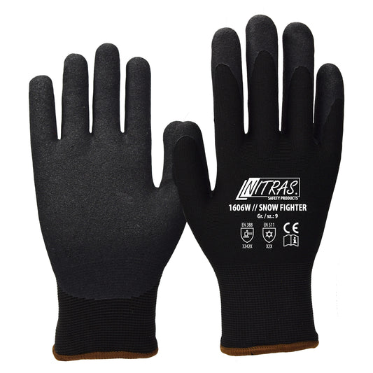 Winterarbeitshandschuh NITRAS 1606W // SNOW FIGHTER Nylon, schwarz / Nitril, gesandet schwarz, versch. Größen
