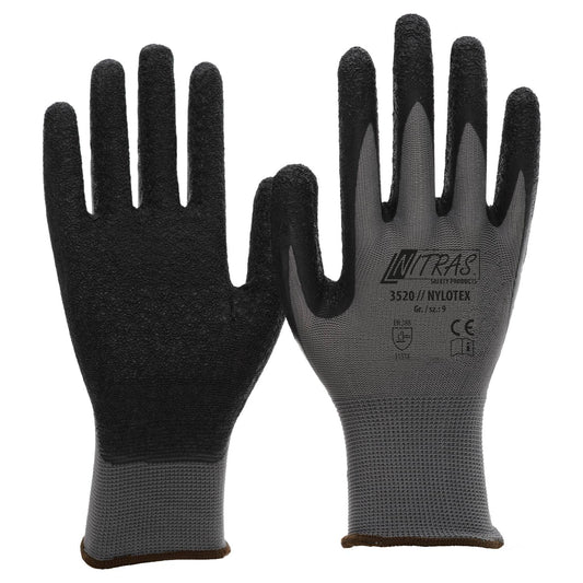 Arbeitshandschuh NITRAS 3520 Nylon, grau / Latex, schwarz, versch. Größen
