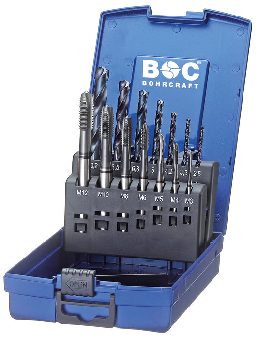 Bohrcraft MGB14G-K PM Schwarzring Maschinengewindebohrer-Set M3-M12 + Kernlochbohrer, 14-tlg. 41691330014