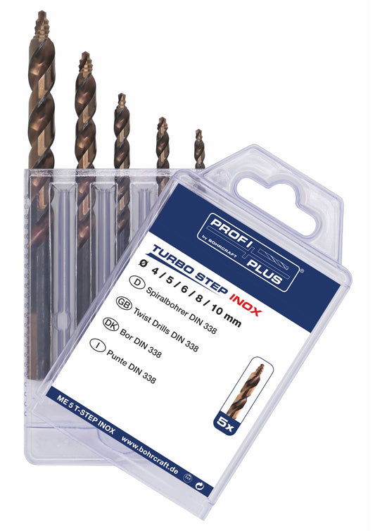 Bohrcraft ME5 TURBO STEP INOX HSS-E Co5 DIN 338 Spiralbohrer 4-10 mm // 5-tlg. P-PLUS 12031330005